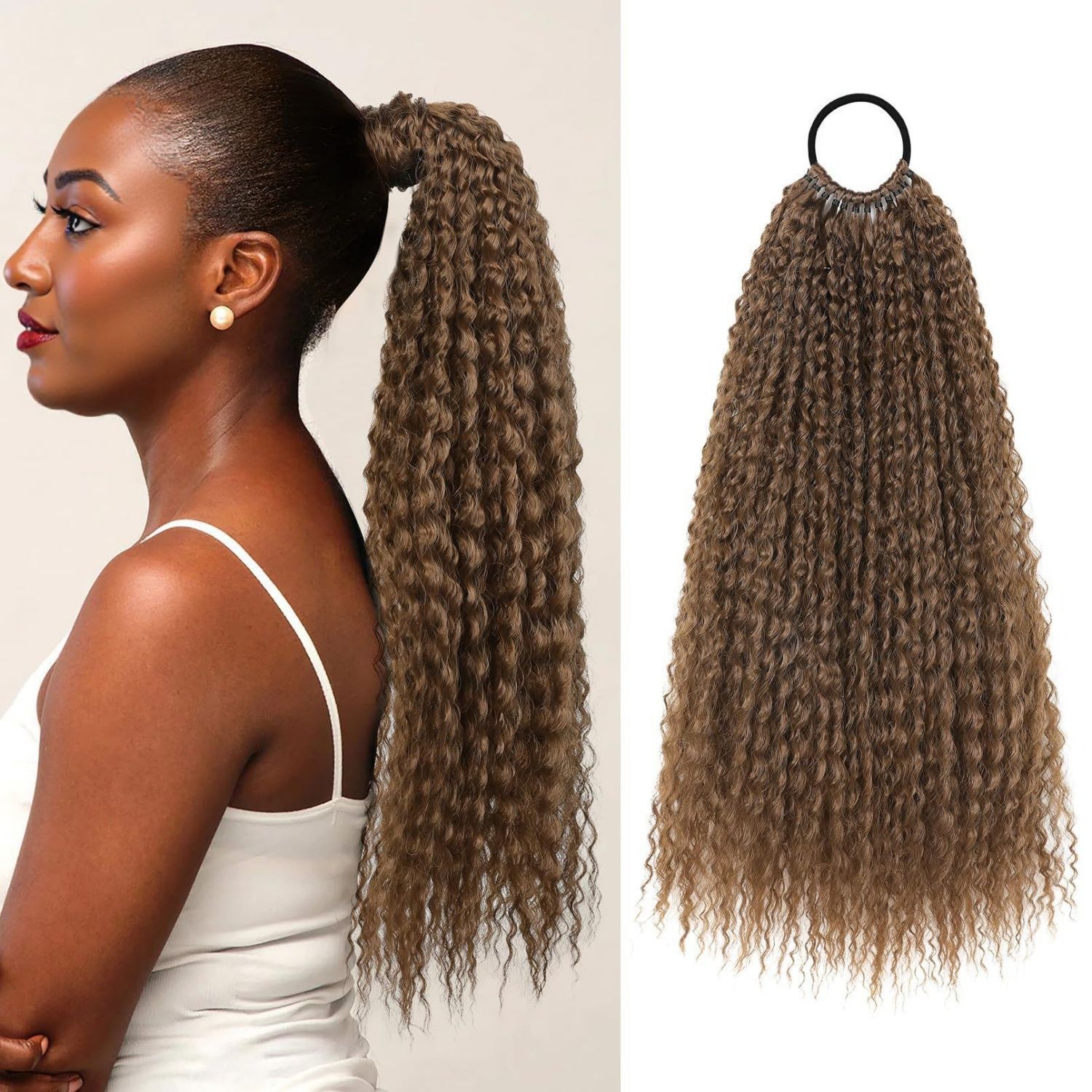 Hair Extensions Braids Ponytails Extension 20 Inches Black Red Brown and Yellow Hair Braids Hair Accessories for Daily Wear