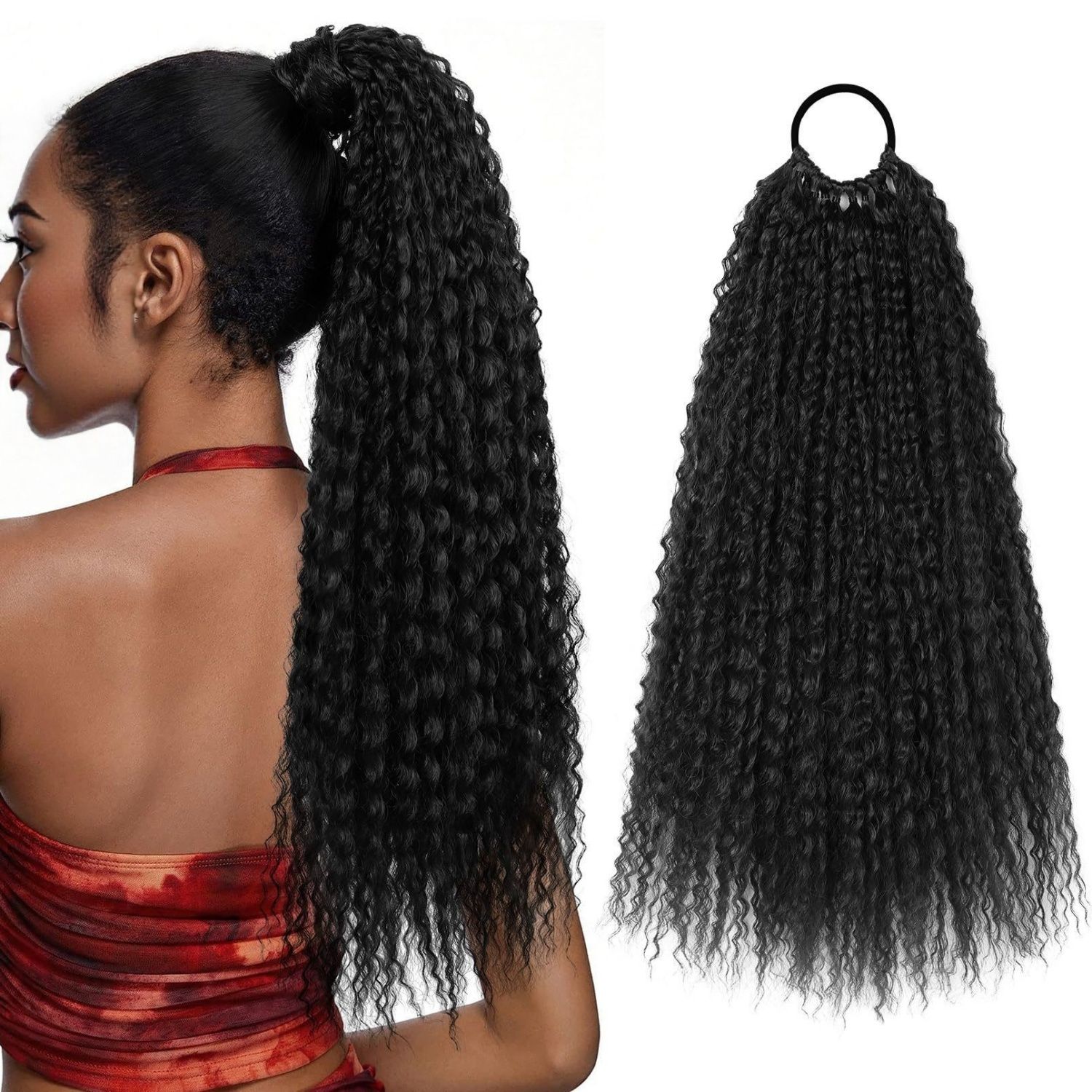 Hair Extensions Braids Ponytails Extension 20 Inches Black Red Brown and Yellow Hair Braids Hair Accessories for Daily Wear