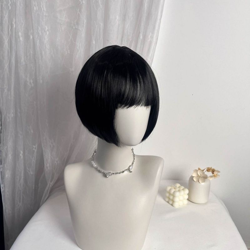 Elegant 14-Inch Middle-Part Straight Bob Wig with Bangs for Women, Natural Look High-Temperature Silky Fiber, Daily Wear & Cosplay Compatible Short Hair Wig Versatile Hairpiece Gift for Women