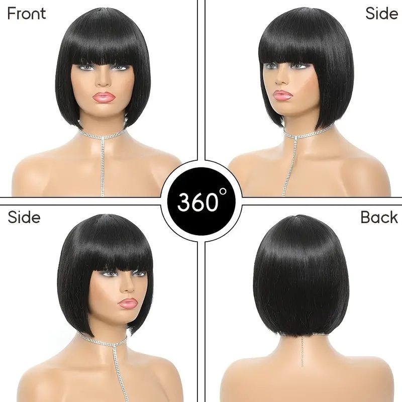 Elegant 14-Inch Middle-Part Straight Bob Wig with Bangs for Women, Natural Look High-Temperature Silky Fiber, Daily Wear & Cosplay Compatible Short Hair Wig Versatile Hairpiece Gift for Women