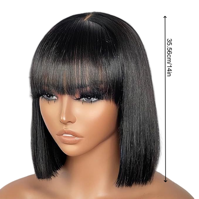 Elegant 14-Inch Middle-Part Straight Bob Wig with Bangs for Women, Natural Look High-Temperature Silky Fiber, Daily Wear & Cosplay Compatible Short Hair Wig Versatile Hairpiece Gift for Women