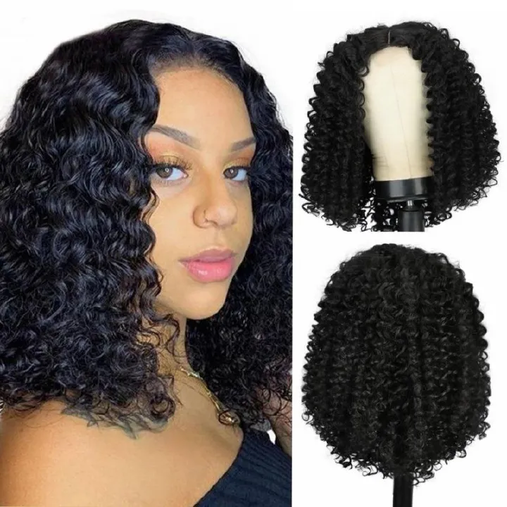 FBK Wigs for Lady Fashion Short Wigs Curly Black Wigs Synthetic Hair for Women Gift