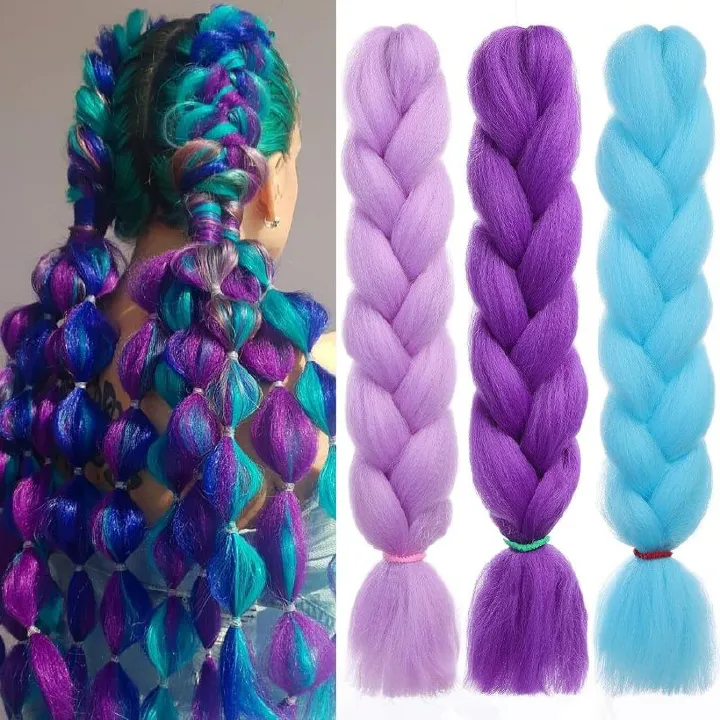 Women's Jumbo Crochet Hair Extensions Colorful Party Highlight Clip-in Braids Multicolor Straight Synthetic Hair Braids for Parties, Halloween, Christmas, Music Festivals, Mother's Day Afro Wig