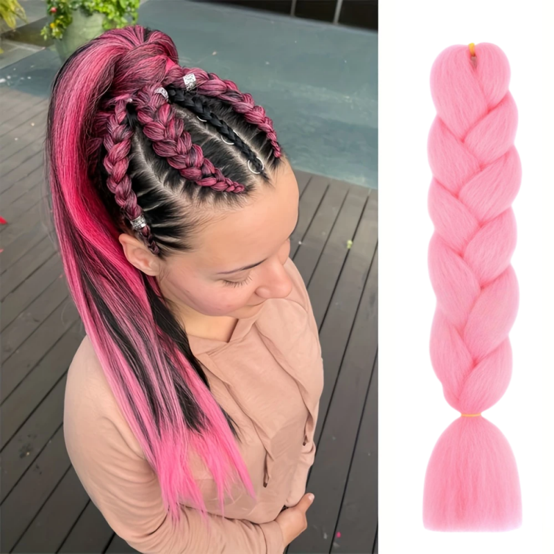 Women's Jumbo Crochet Hair Extensions Colorful Party Highlight Clip-in Braids Multicolor Straight Synthetic Hair Braids for Parties, Halloween, Christmas, Music Festivals, Mother's Day Afro Wig