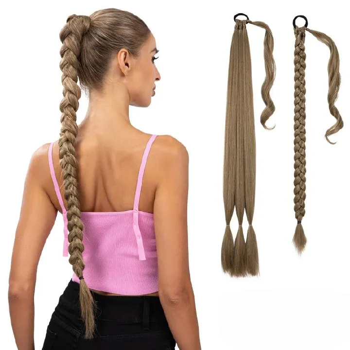 Ponytail Wig Boxing Synthetic Hairpiece Extension 30inch Braid Color Ponytail Extension Straight Hairpiece With Rubber Band Wigs for Women Gift