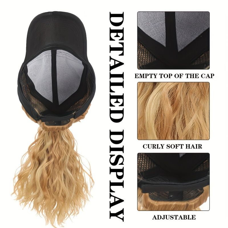 Short Curly Cap Wig Natural-Looking Baseball Cap Hair Extension for Women, Trendy Fine Cool Synthetic Wig Black Yellow & Brown, Easy to Style & Maintain Comfortable Fit Cap