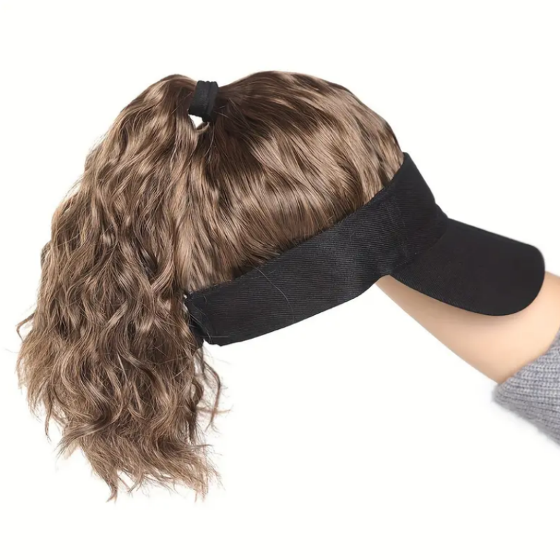 Short Curly Cap Wig Natural-Looking Baseball Cap Hair Extension for Women, Trendy Fine Cool Synthetic Wig Black Yellow & Brown, Easy to Style & Maintain Comfortable Fit Cap