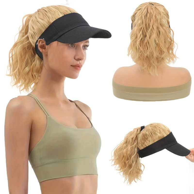 Short Curly Cap Wig Natural-Looking Baseball Cap Hair Extension for Women, Trendy Fine Cool Synthetic Wig Black Yellow & Brown, Easy to Style & Maintain Comfortable Fit Cap