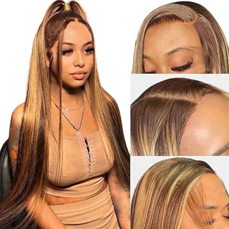 Wigs for Lady 28Inch Long Straght Brown Gradient Wig Fashion and Beautiful Synthetic Hair for Women Gift