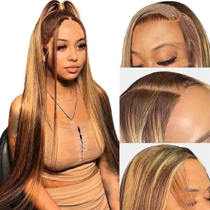 Wigs for Lady 28Inch Long Straght Brown Gradient Wig Fashion and Beautiful Synthetic Hair for Women Gift