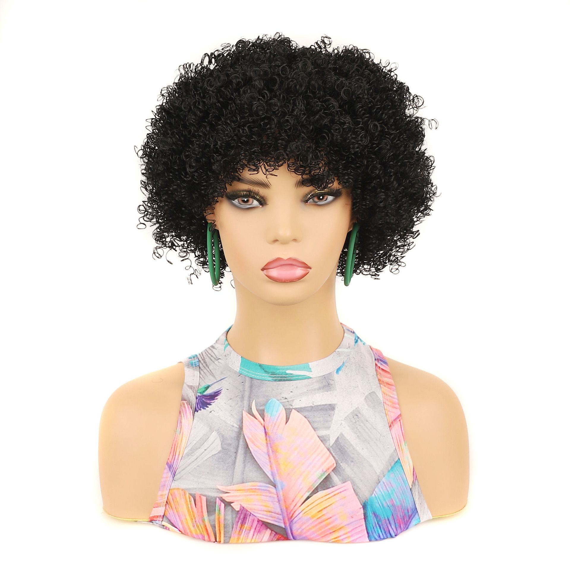 Bob Wig for Lady with Water Wave Texture, Deep Wave Wigs for Daily Use or Party Suitable for Black Women, Fashion Short Small Curly Black Wigs Synthetic Wig for Ladies Gift
