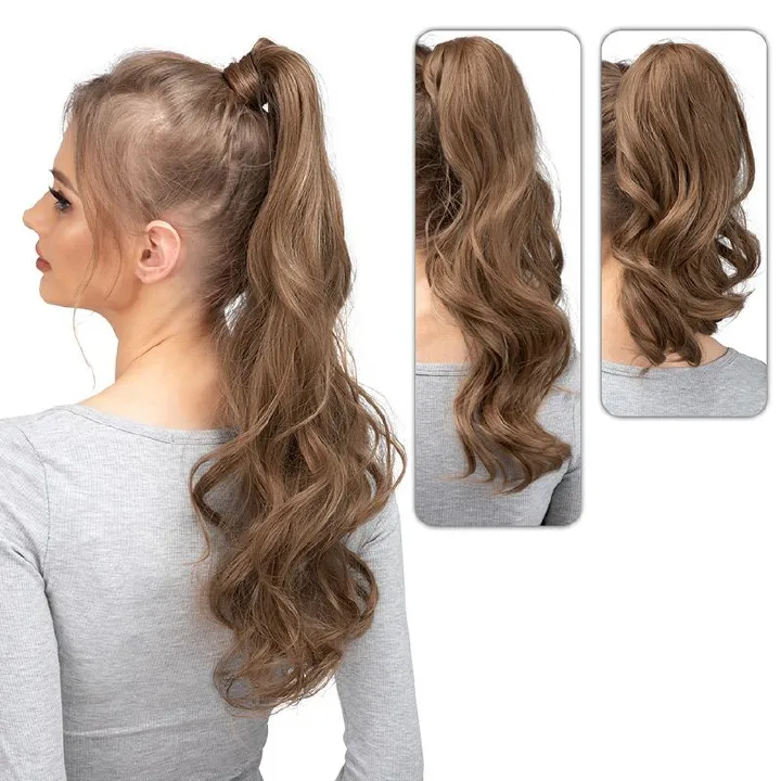 Curly Wave Ponytail Wig for Women Premium 22Inch Wrapped Fixed Wig Braid for Daily Wear & Festive Occasions Long Big Wave Curly Ponytail Hair Extensions Heat-Resistant Synthetic Hair Wig Gift