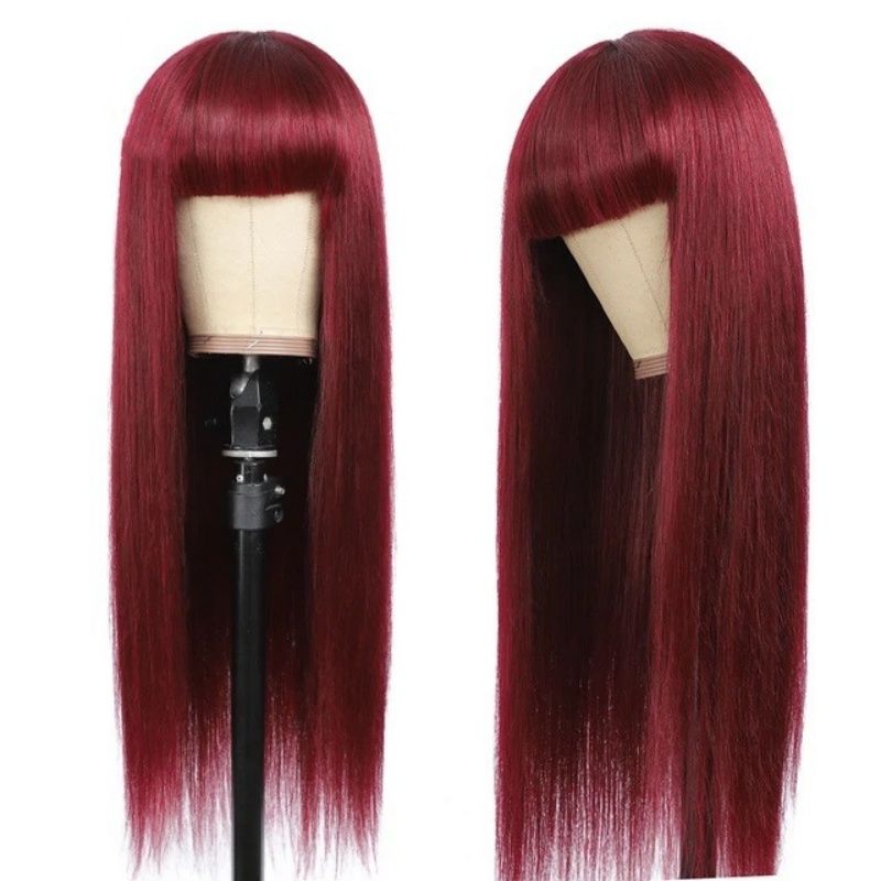 Women's Fashionable Red Long Straight Wig with Bangs 26Inch Heat Resistant Synthetic Natural Looking Soft Hair for Daily Wear, Cosplay, Halloween, Music Festivals, and Christmas Events for Ladies Gift