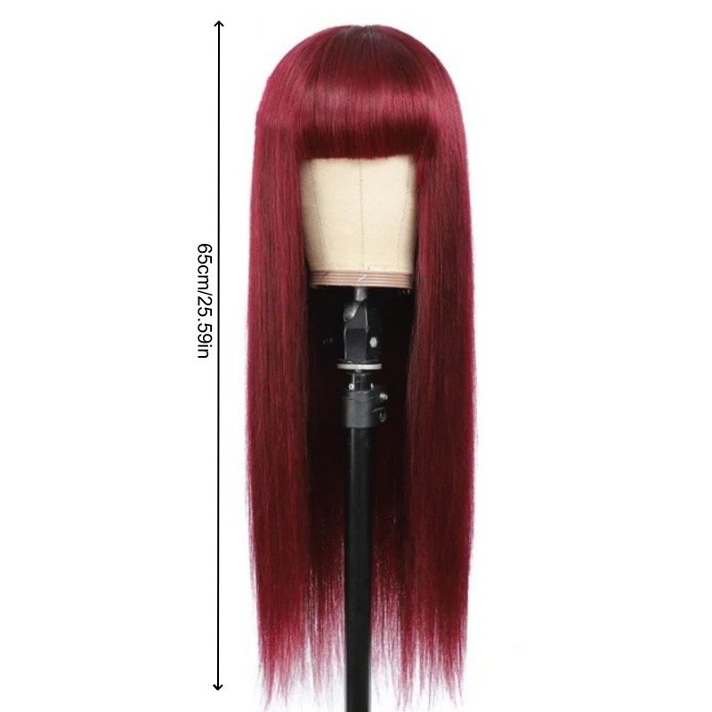 Women's Fashionable Red Long Straight Wig with Bangs 26Inch Heat Resistant Synthetic Natural Looking Soft Hair for Daily Wear, Cosplay, Halloween, Music Festivals, and Christmas Events for Ladies Gift