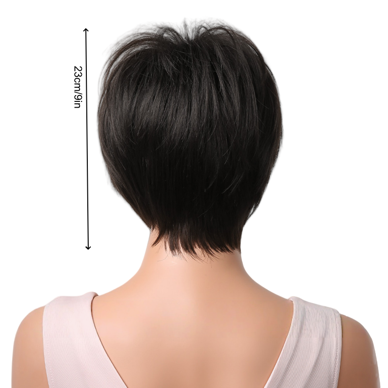 FBK Short Wigs for Ladies 9 Inches Fashion and Elegant Straight Hair Heat-Resistant Synthetic Fiber Wig Black for Daily Wear and Party Event Suitable for Women Gift