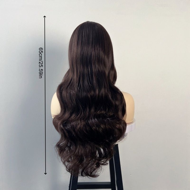 FBK Elegant Brown Long Curly Wig for Women 26 Inches Heat Resistant Synthetic Fiber Buckle Net Cap Perfect for Parties Events Party Wig Elegant Hairpiece Curly Wave Texture Long Wig