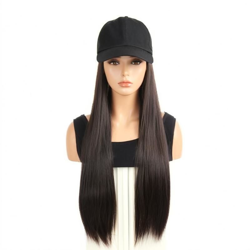 Trendy Long Straight Hair Baseball Cap Wig with Bangs 24 Inches for Women Fashion Daily Wear Party Music Festival Halloween Gifts High Quality Synthetic Fiber Easy to Style