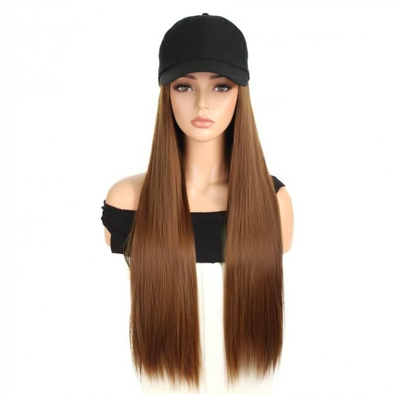 Trendy Long Straight Hair Baseball Cap Wig with Bangs 24 Inches for Women Fashion Daily Wear Party Music Festival Halloween Gifts High Quality Synthetic Fiber Easy to Style