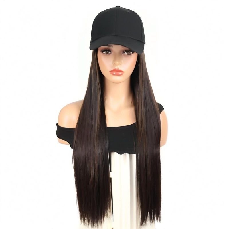 Trendy Long Straight Hair Baseball Cap Wig with Bangs 24 Inches for Women Fashion Daily Wear Party Music Festival Halloween Gifts High Quality Synthetic Fiber Easy to Style