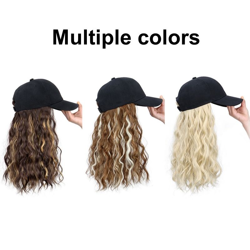 Hat Wigs Curly Wavy Hair Synthetic Wigs Easy to Store and Manage Baseball Cap Wig 18 Inches Fashionable and Sporty Style Black Brown and Yellow for Women Gift