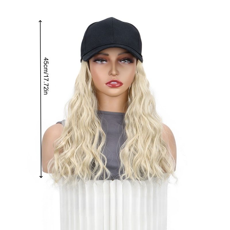 Hat Wigs Curly Wavy Hair Synthetic Wigs Easy to Store and Manage Baseball Cap Wig 18 Inches Fashionable and Sporty Style Black Brown and Yellow for Women Gift