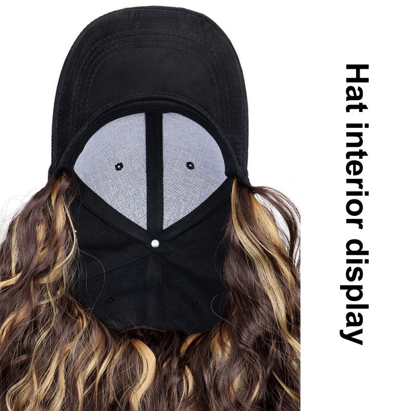 Hat Wigs Curly Wavy Hair Synthetic Wigs Easy to Store and Manage Baseball Cap Wig 18 Inches Fashionable and Sporty Style Black Brown and Yellow for Women Gift