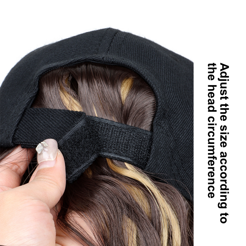 Hat Wigs Curly Wavy Hair Synthetic Wigs Easy to Store and Manage Baseball Cap Wig 18 Inches Fashionable and Sporty Style Black Brown and Yellow for Women Gift
