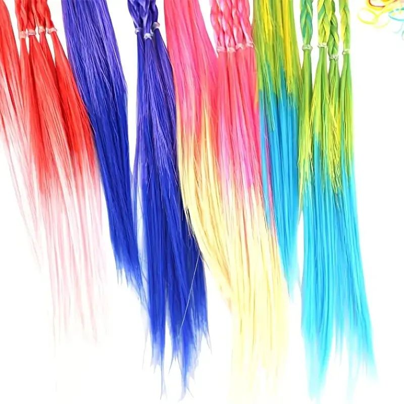 Girls Hair Accessories Colorful Braided Synthetic Wig Ponytail Holders and Rubber Bands Ideal Choice for Gifts