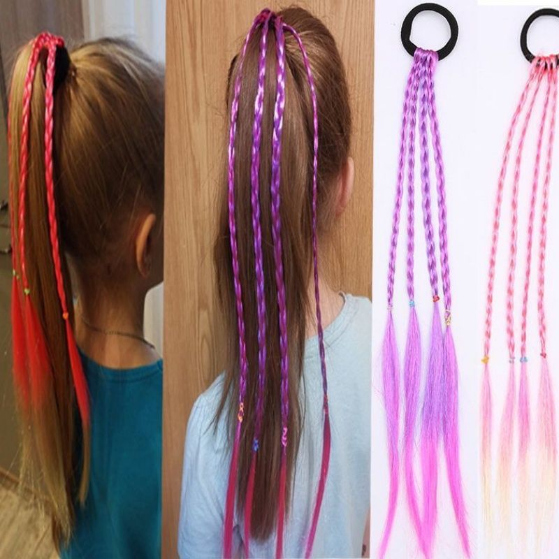 Girls Hair Accessories Colorful Braided Synthetic Wig Ponytail Holders and Rubber Bands Ideal Choice for Gifts