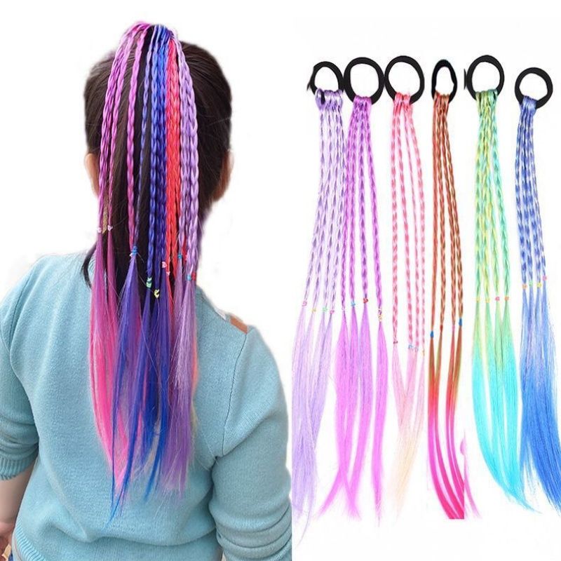 Girls Hair Accessories Colorful Braided Synthetic Wig Ponytail Holders and Rubber Bands Ideal Choice for Gifts