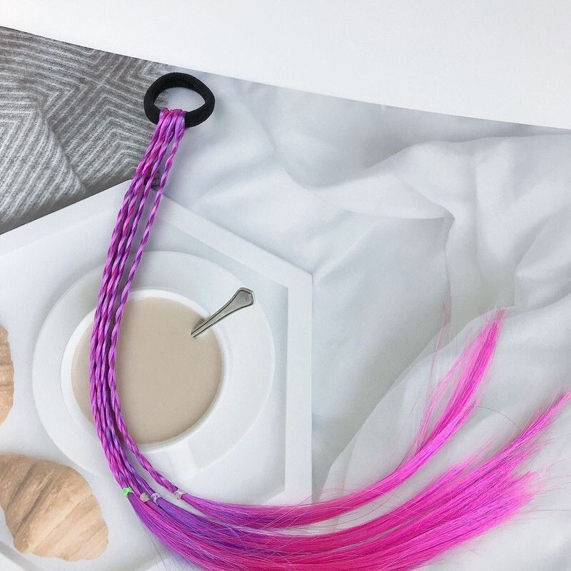 Girls Hair Accessories Colorful Braided Synthetic Wig Ponytail Holders and Rubber Bands Ideal Choice for Gifts