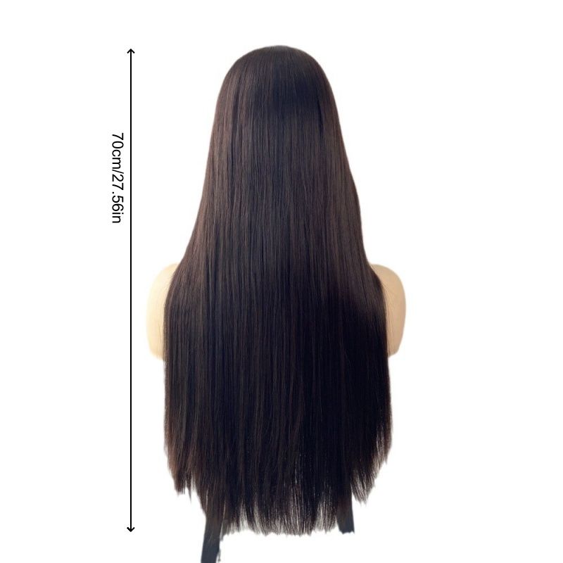 Wigs for Lady 28 Inches Dark Brown Long Straight Wigs Glueless Capless Design Heat Resistant Synthetic Hair Natural Middle Part Everyday Party Music Festival Gift for African Women Easy Wear