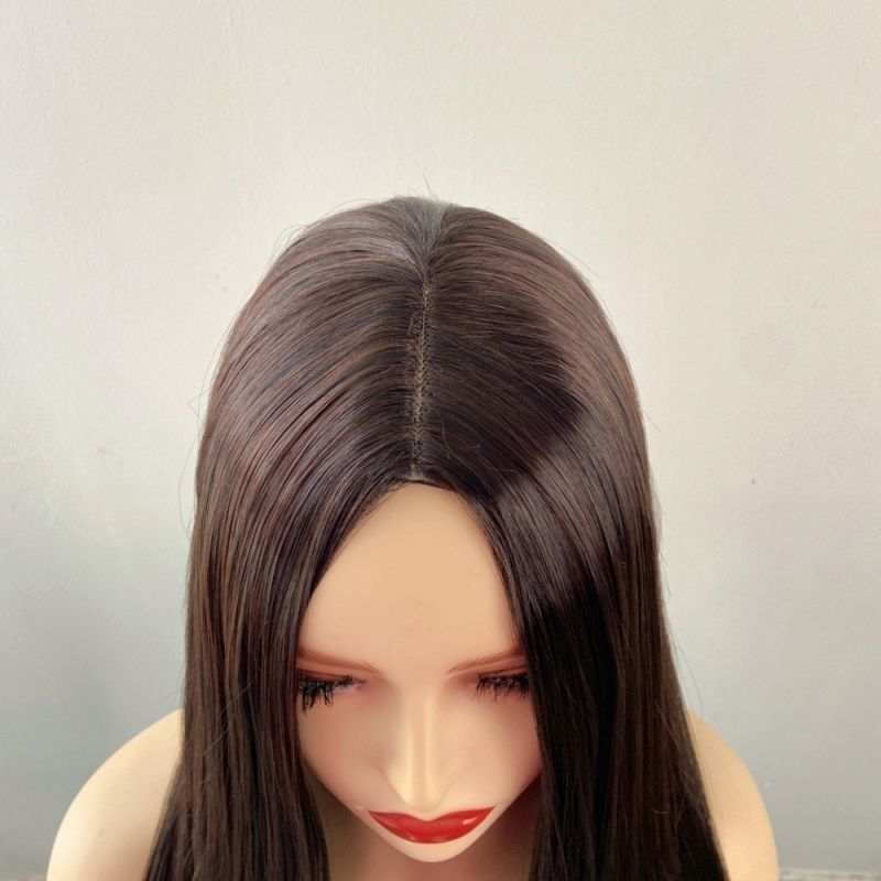 Wigs for Lady 28 Inches Dark Brown Long Straight Wigs Glueless Capless Design Heat Resistant Synthetic Hair Natural Middle Part Everyday Party Music Festival Gift for African Women Easy Wear