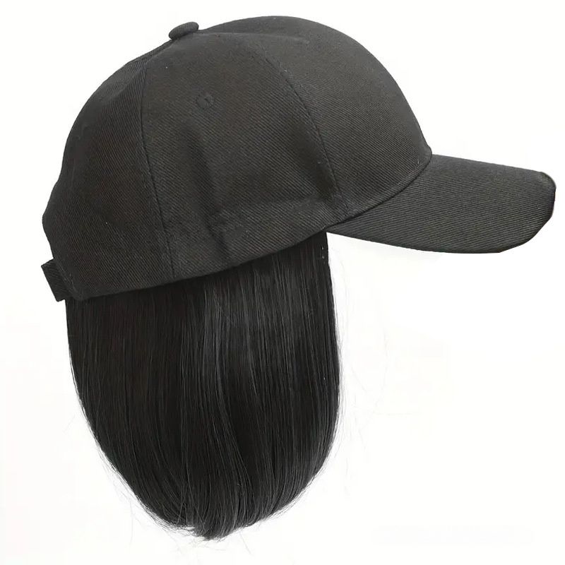 Women's Hat Wig Integrated Bob Black Baseball Cap Wig Short Straight Heat Resistant Synthetic Hair Easy Wear Fashion Hair for Women's Gift Daily Wear Music Festival for African Women