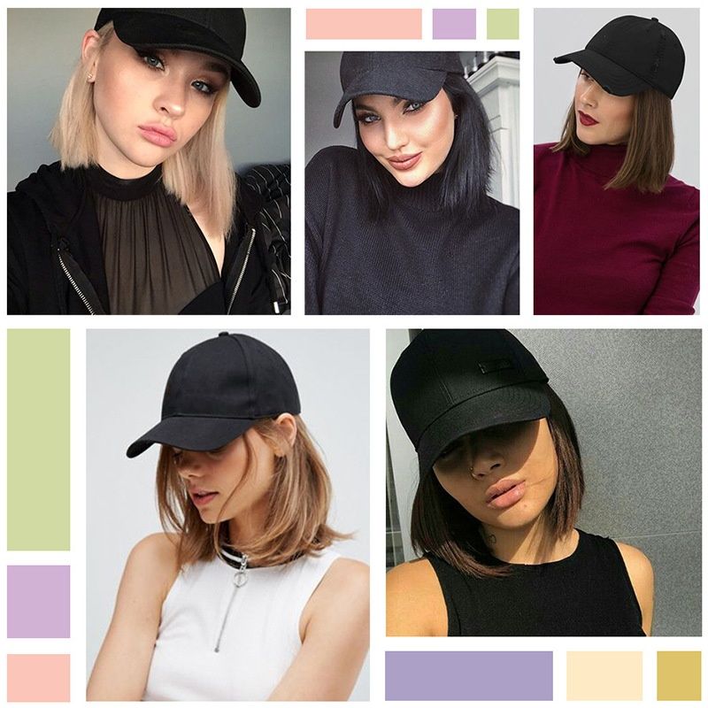 Women's Hat Wig Integrated Bob Black Baseball Cap Wig Short Straight Heat Resistant Synthetic Hair Easy Wear Fashion Hair for Women's Gift Daily Wear Music Festival for African Women