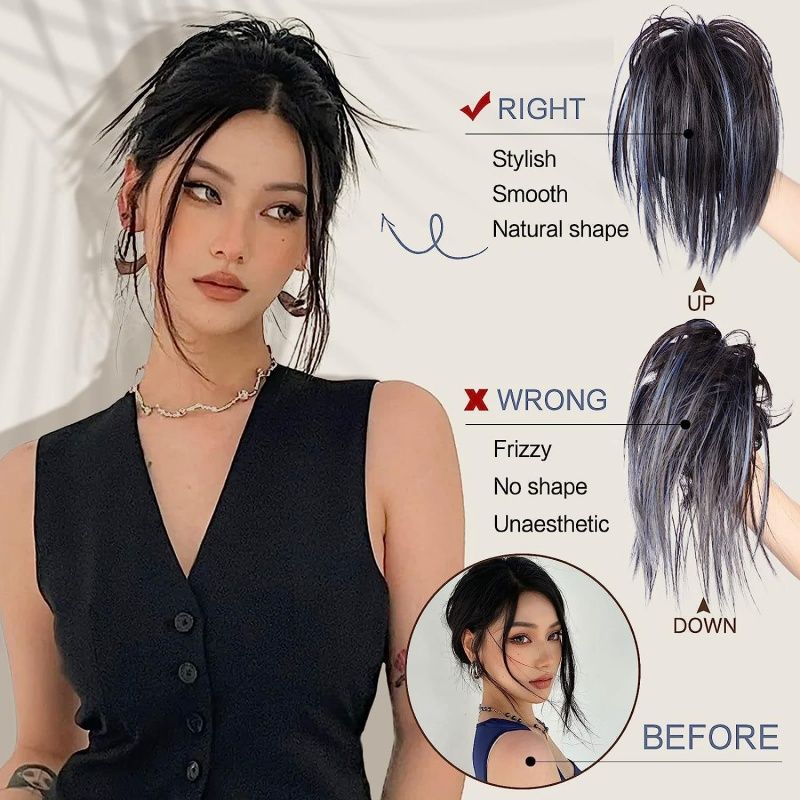 Ladies' Wig Drawstring Ponytail Wig Clip Short Straight Wig Mixed Colors Heat-resistant Synthetic Fiber Wig Grip Clip Easy To Wear Suitable for Various Occasions Perfect Holiday Gift