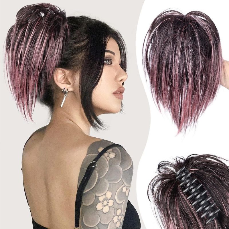 Ladies' Wig Drawstring Ponytail Wig Clip Short Straight Wig Mixed Colors Heat-resistant Synthetic Fiber Wig Grip Clip Easy To Wear Suitable for Various Occasions Perfect Holiday Gift