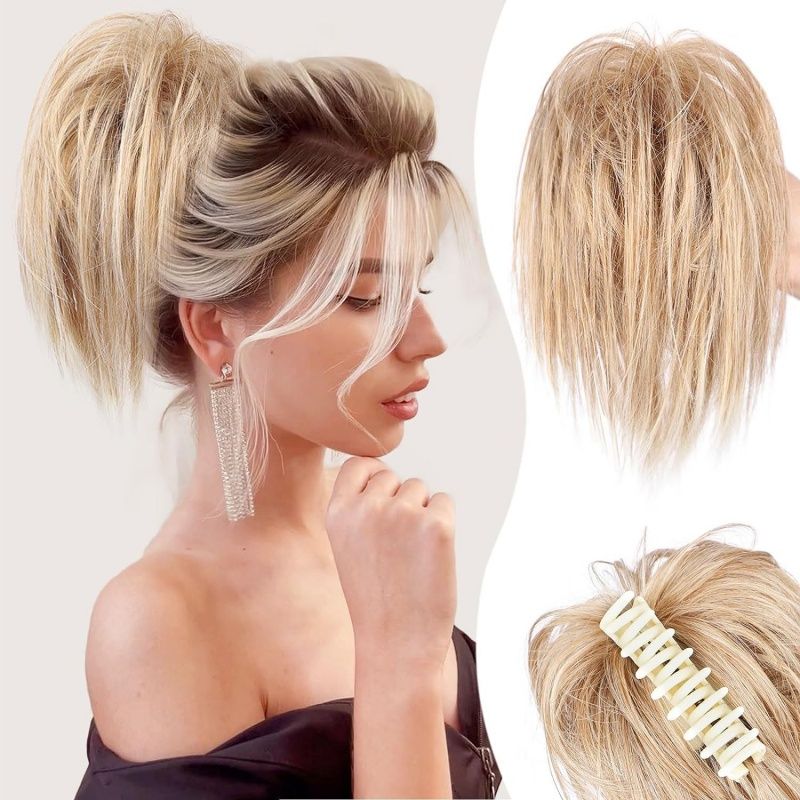 Ladies' Wig Drawstring Ponytail Wig Clip Short Straight Wig Mixed Colors Heat-resistant Synthetic Fiber Wig Grip Clip Easy To Wear Suitable for Various Occasions Perfect Holiday Gift