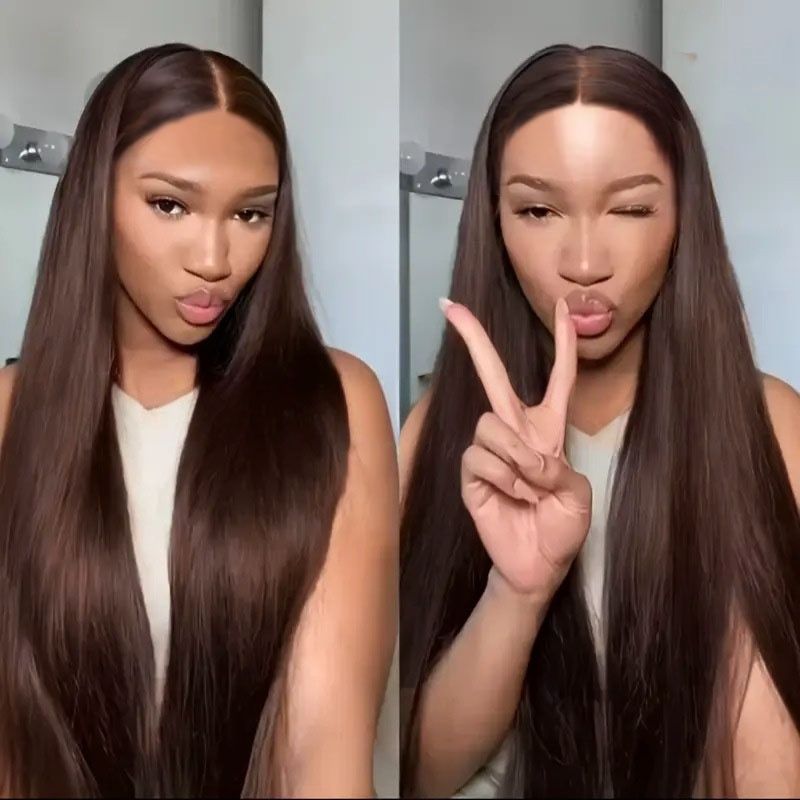 Wigs for Lady 28 Inches Dark Brown Long Straight Wigs Glueless Capless Design Heat Resistant Synthetic Hair Natural Middle Part Everyday Party Music Festival Gift for African Women Easy Wear