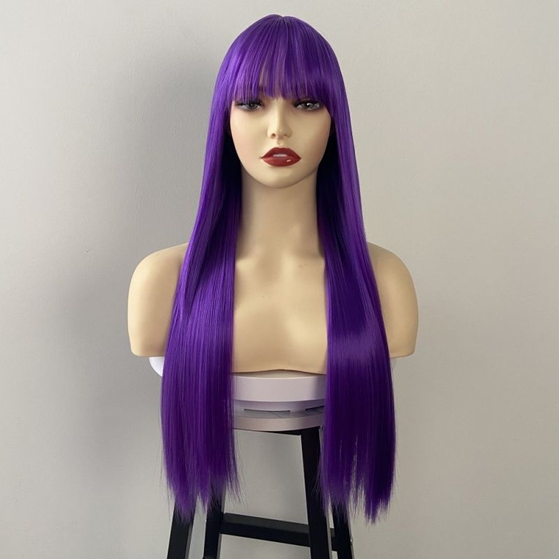Ladies' Wigs Cosplay Wigs with Bangs Long Straight Wigs Purple Synthetic Fiber Wig Perfect Halloween Costumes Suitable for Cosplay Music Parties Halloween