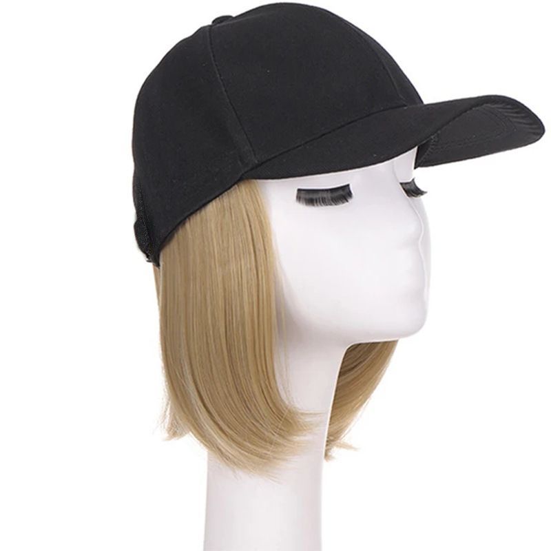 Women's Hat Wig Integrated Bob Black Baseball Cap Wig Short Straight Heat Resistant Synthetic Hair Easy Wear Fashion Hair for Women's Gift Daily Wear Music Festival for African Women