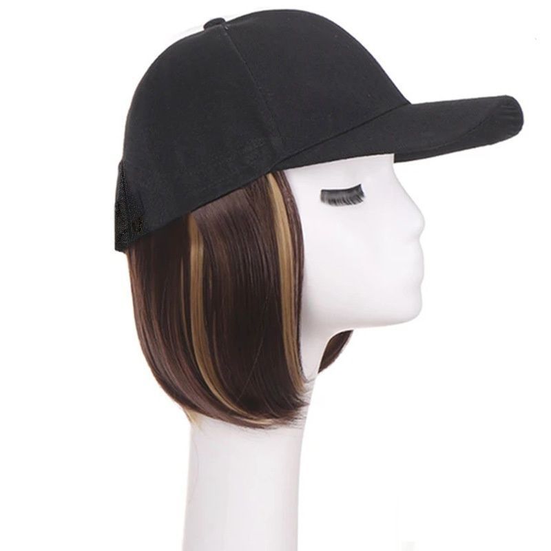 Women's Hat Wig Integrated Bob Black Baseball Cap Wig Short Straight Heat Resistant Synthetic Hair Easy Wear Fashion Hair for Women's Gift Daily Wear Music Festival for African Women