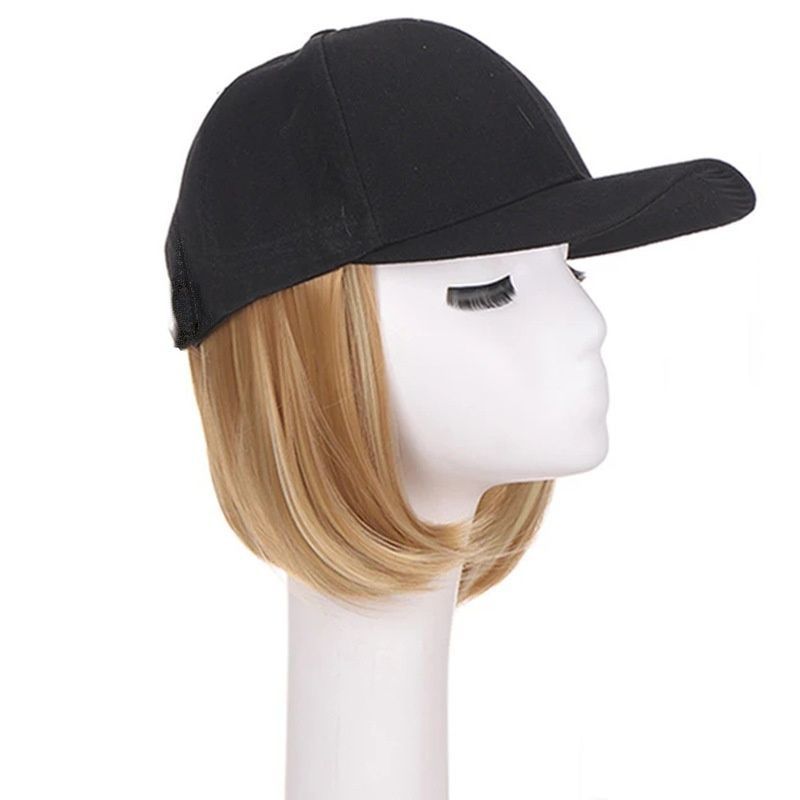 Women's Hat Wig Integrated Bob Black Baseball Cap Wig Short Straight Heat Resistant Synthetic Hair Easy Wear Fashion Hair for Women's Gift Daily Wear Music Festival for African Women