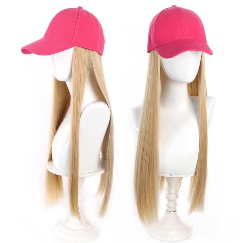 Ladies' Wig Rose Red Baseball Cap Wig Gold Long Straight Wig One-piece Fashionable Baseball Cap Synthetic Wig Perfect Outfit for Halloween and Christmas Holidays