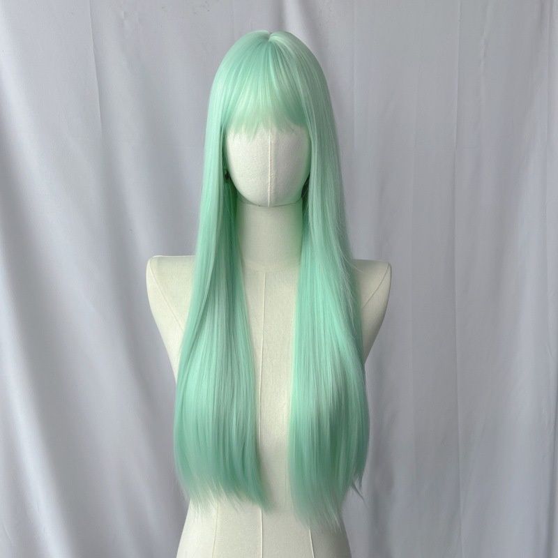 Women's Wig Wispy Bangs Long Straight Wig Full Top Wig Head Cover Cosplay Daily Comfortable Mint Green Synthetic Wig Perfect Choice for Halloween Christmas Music Parties Women's Gifts