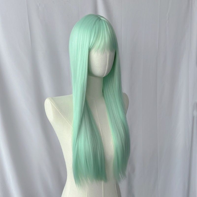 Women's Wig Wispy Bangs Long Straight Wig Full Top Wig Head Cover Cosplay Daily Comfortable Mint Green Synthetic Wig Perfect Choice for Halloween Christmas Music Parties Women's Gifts