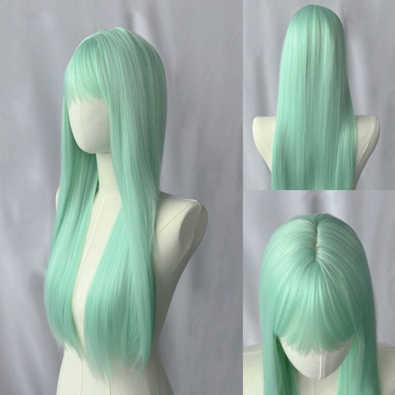 Women's Wig Wispy Bangs Long Straight Wig Full Top Wig Head Cover Cosplay Daily Comfortable Mint Green Synthetic Wig Perfect Choice for Halloween Christmas Music Parties Women's Gifts