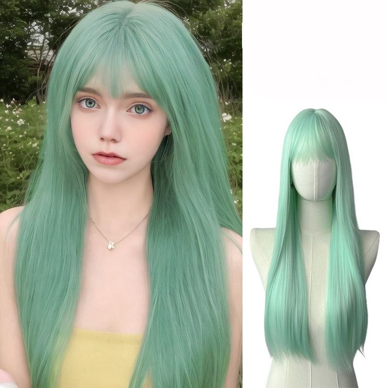 Women's Wig Wispy Bangs Long Straight Wig Full Top Wig Head Cover Cosplay Daily Comfortable Mint Green Synthetic Wig Perfect Choice for Halloween Christmas Music Parties Women's Gifts