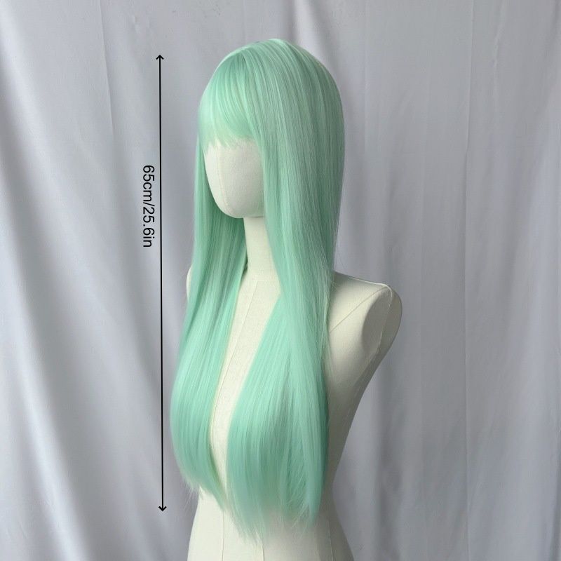 Women's Wig Wispy Bangs Long Straight Wig Full Top Wig Head Cover Cosplay Daily Comfortable Mint Green Synthetic Wig Perfect Choice for Halloween Christmas Music Parties Women's Gifts