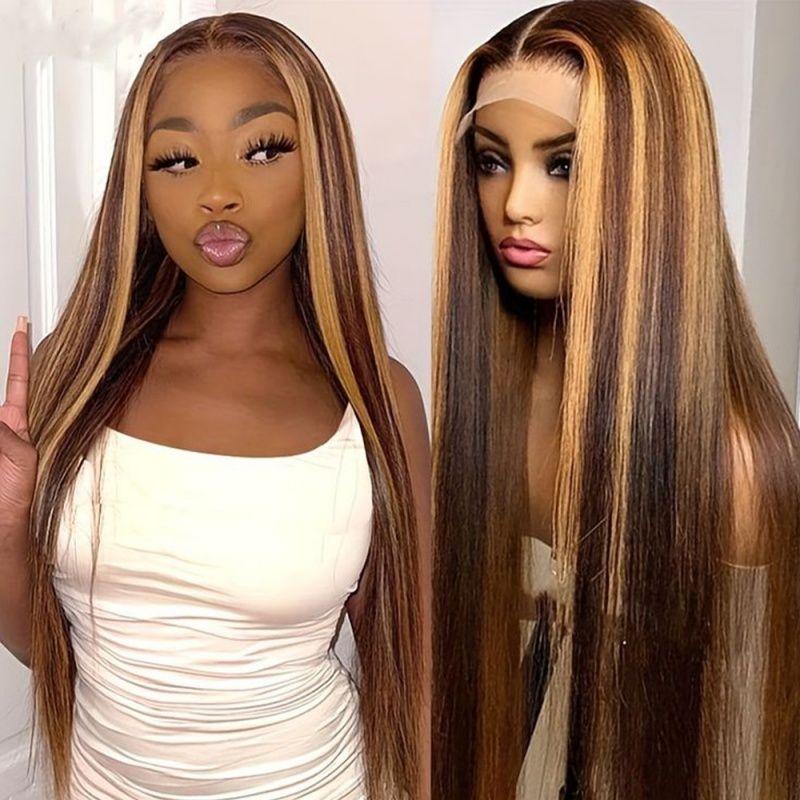 Wigs for Lady 28Inch Long Straght Brown Gradient Wig Fashion and Beautiful Synthetic Hair for Women Gift